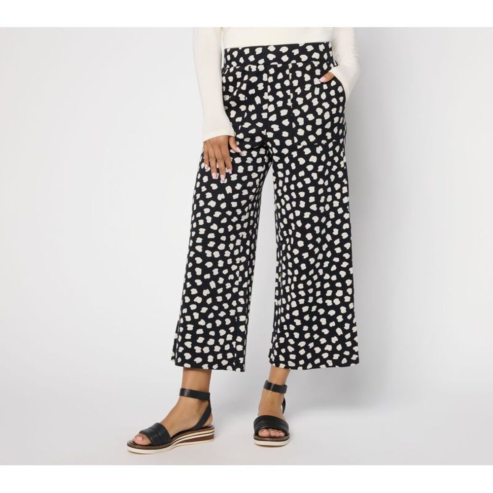 Susan Graver Women's Petite Pants PM Soleil Printed Slub Knit Black